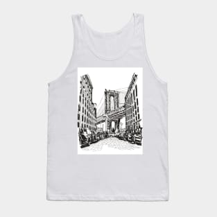Brooklyn Bridge New York Cityscape USA Pen and Ink Illustration Tank Top
